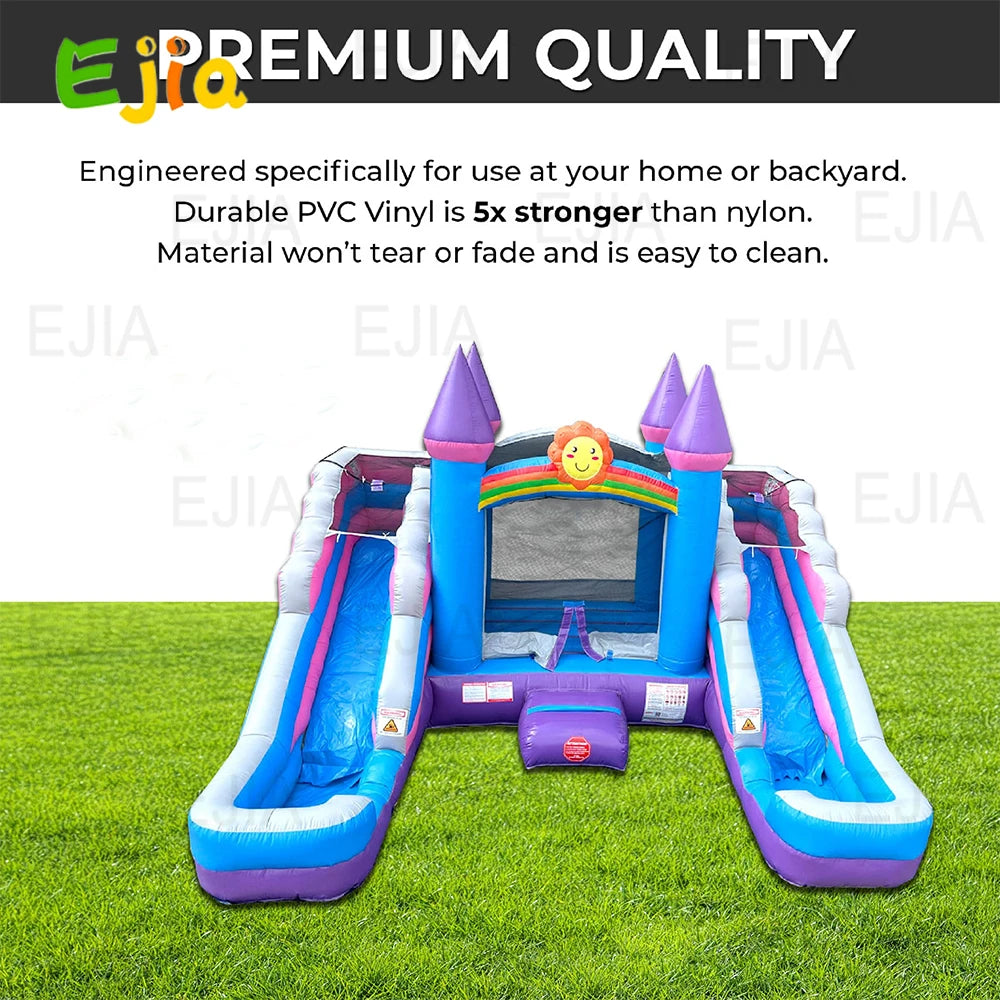 Party Inflatable Bounce House & Double Slide Combo  With Blower 16.5 Ft  Crossover Jumping Bouncy Castle For Kids Garden Fun