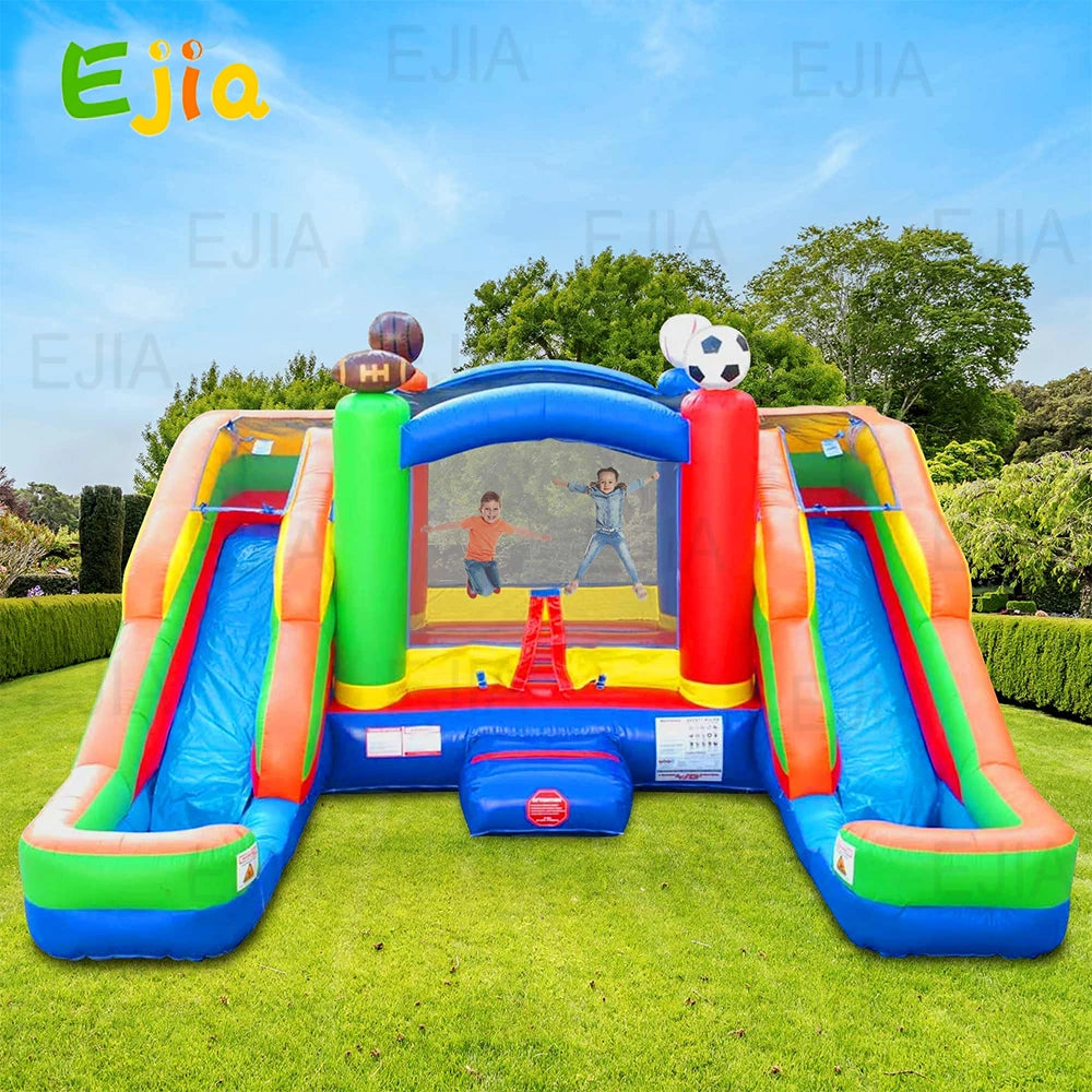 Party Inflatable Bounce House & Double Slide Combo  With Blower 16.5 Ft  Crossover Jumping Bouncy Castle For Kids Garden Fun