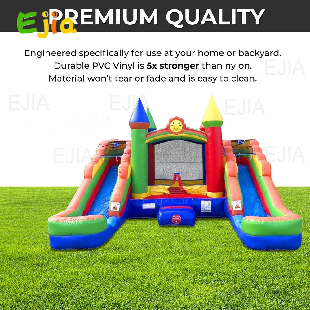 Party Inflatable Bounce House & Double Slide Combo  With Blower 16.5 Ft  Crossover Jumping Bouncy Castle For Kids Garden Fun