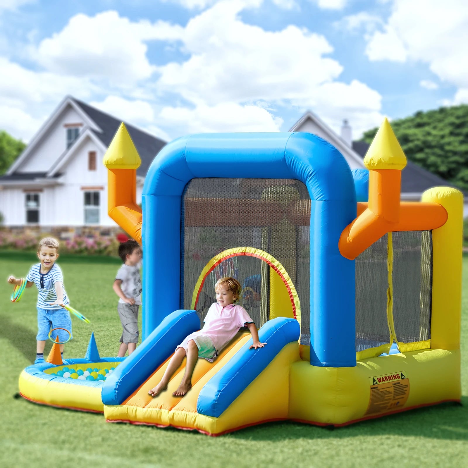 New Oxford cloth Kids Inflatable Bounce House w/ Slide Jumping Area Ball Pit Pools Castle