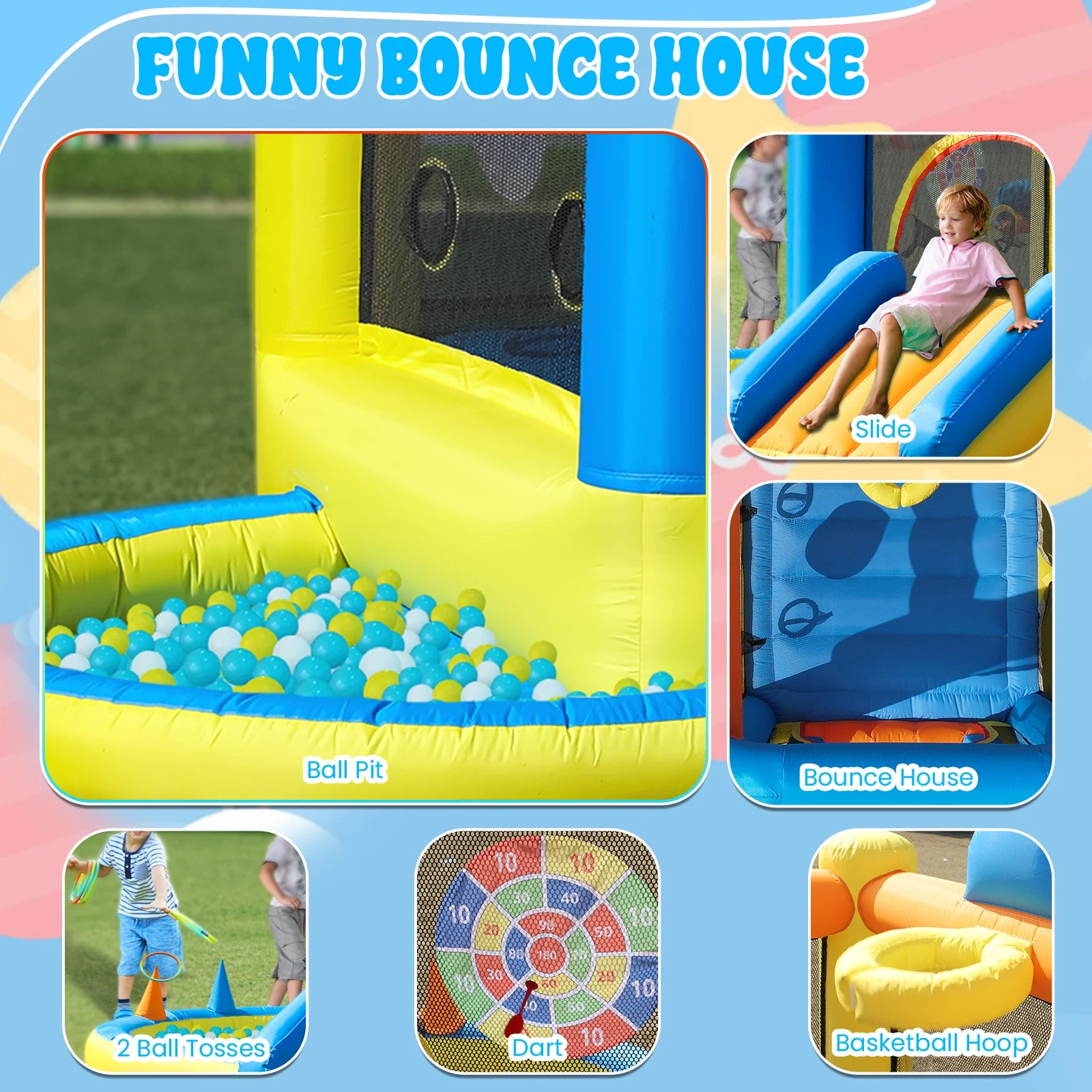 New Oxford cloth Kids Inflatable Bounce House w/ Slide Jumping Area Ball Pit Pools Castle