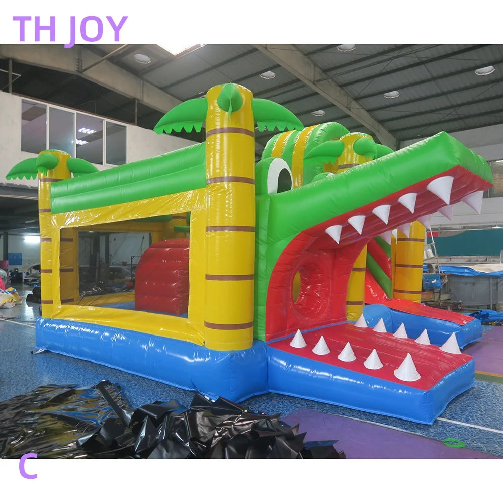 by ship to door, Jungle Crocodile inflatable Bouncy Castle,5x5m commercial inflatable jumper house with slide Kids Trampoline