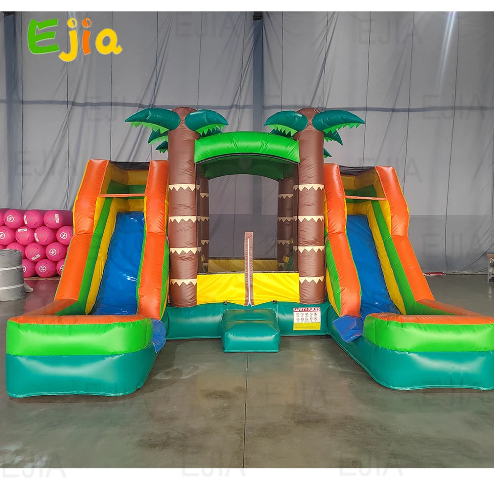 Party Inflatable Bounce House & Double Slide Combo  With Blower 16.5 Ft  Crossover Jumping Bouncy Castle For Kids Garden Fun