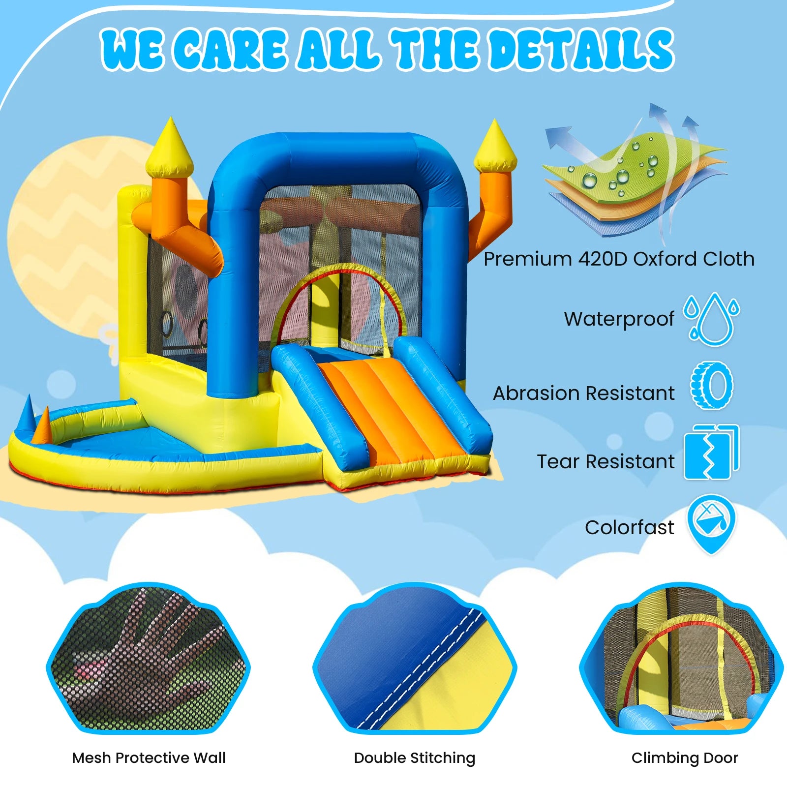 New Oxford cloth Kids Inflatable Bounce House w/ Slide Jumping Area Ball Pit Pools Castle
