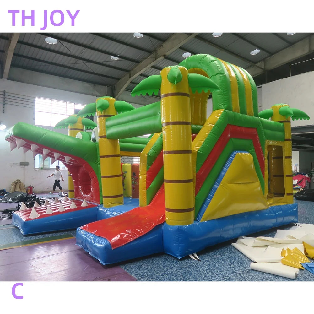 by ship to door, Jungle Crocodile inflatable Bouncy Castle,5x5m commercial inflatable jumper house with slide Kids Trampoline